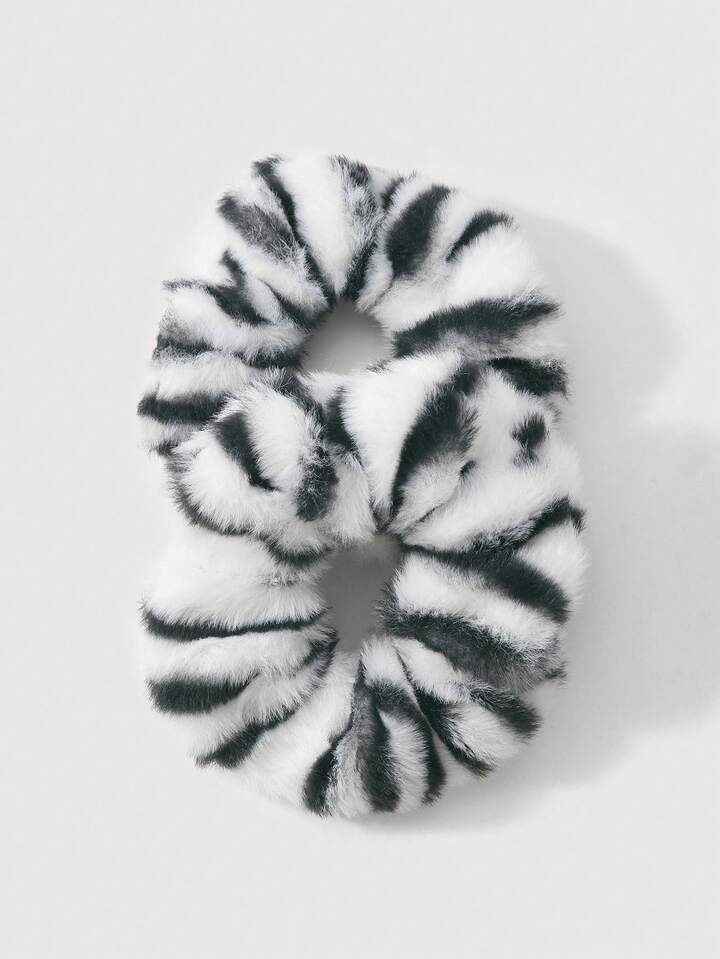 Kawaii 2pcs Retro Chic Fashionable High-Quality Black & White Leopard Print Fluffy Scrunchies Set, Versatile Combo Suitable For Women, Daily Wear Or Gift