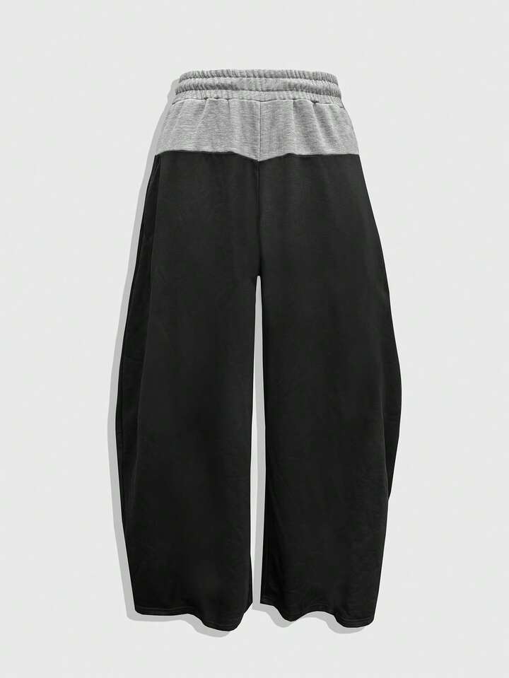 Prep Men's Casual Contrast Color Patchwork Curved Hem Sweatpants, Autumn/Winter