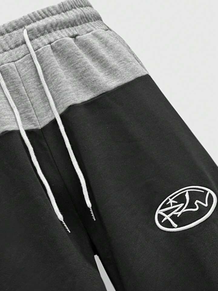 Prep Men's Casual Contrast Color Patchwork Curved Hem Sweatpants, Autumn/Winter 4 Prep Men's Casual Contrast Color Patchwork Curved Hem Sweatpants, Autumn/Winter