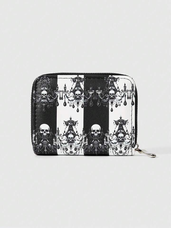 Goth 1-Piece Minimalist Skull Crystal Zipper Design Women's Short Wallet/Change Bag