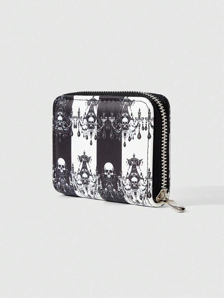 Goth 1-Piece Minimalist Skull Crystal Zipper Design Women's Short Wallet/Change Bag