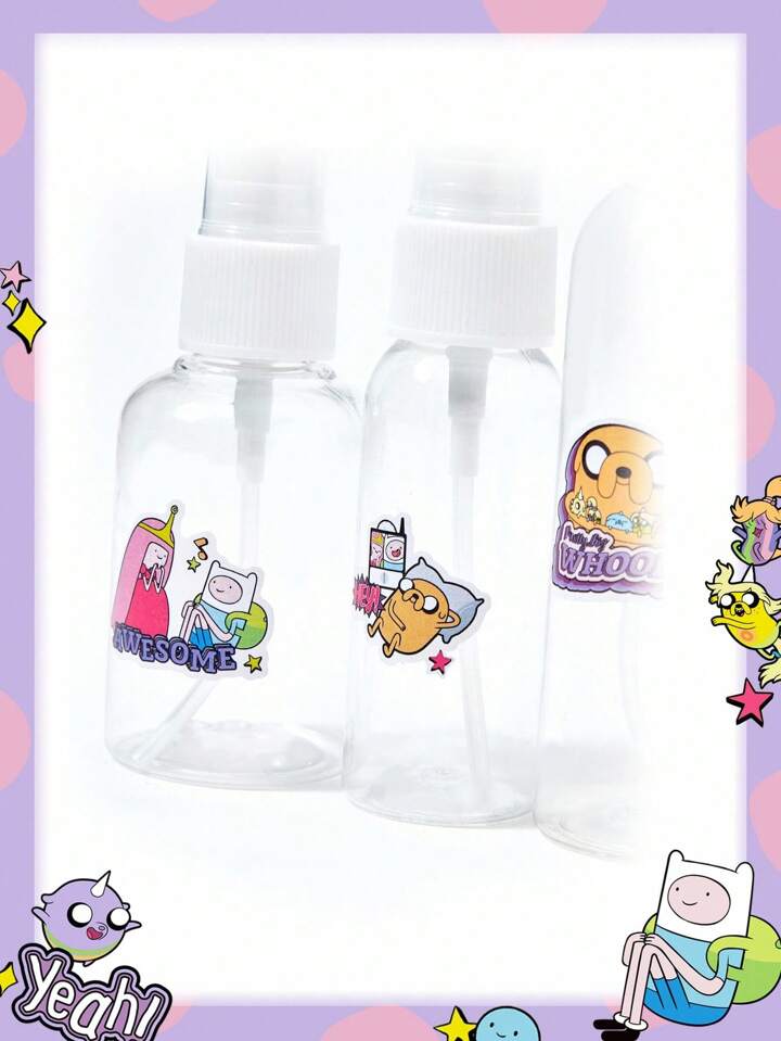 Adventure Time X ROMWE Cartoon Pattern PET Transparent 4pcs Set - Mini Spray Bottles For Cosmetics, Perfume