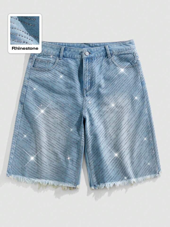 Casual Men's Rhinestone Embellished Loose Denim Shorts