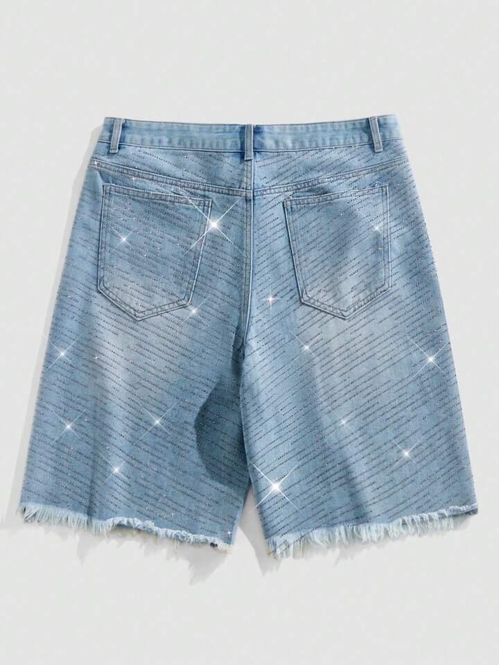 Casual Men's Rhinestone Embellished Loose Denim Shorts