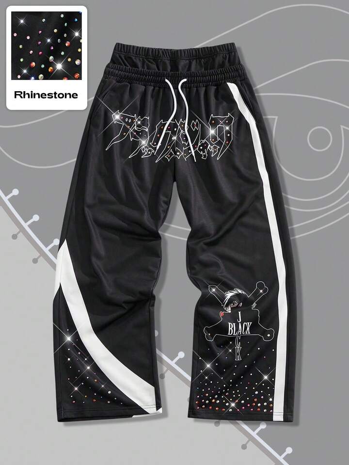 Black Jack X ROMWE Men's Casual Letter Graphic Drawstring Waistband Sweatpants