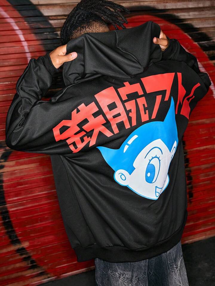 Astro Boy X ROMWE Cartoon Figure Graphic Zip-Up Hoodie Sweatshirt