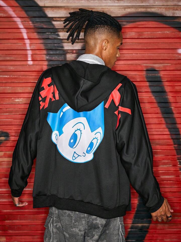 Astro Boy X ROMWE Cartoon Figure Graphic Zip-Up Hoodie Sweatshirt