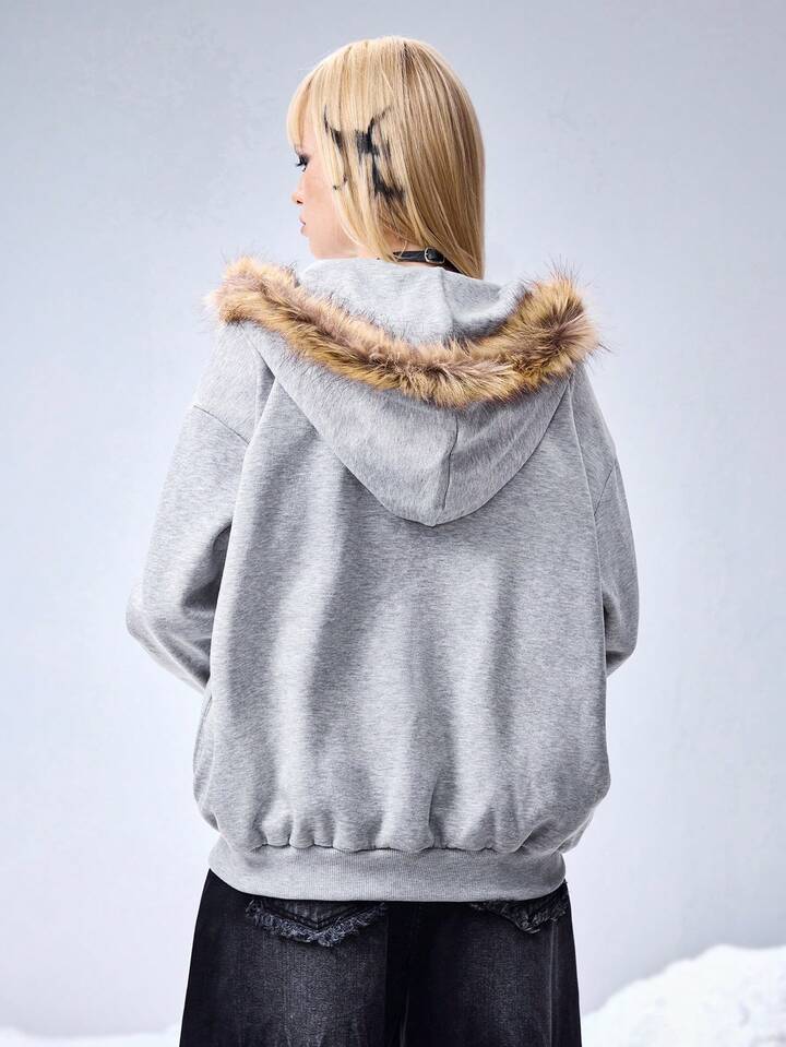 EDITION Y3K Cyber Sigilism Print Patchwork Faux Fur Collar Loose Fit Sweatshirt For Women 4 EDITION Y3K Cyber Sigilism Print Patchwork Faux Fur Collar Loose Fit Sweatshirt For Women