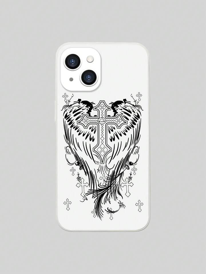 Gothic Style Cross & Feather Design Regular Mobile Phone Case, Halloween