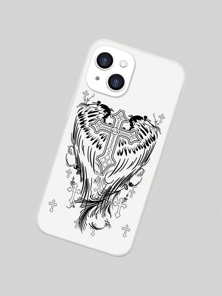 Gothic Style Cross & Feather Design Regular Mobile Phone Case, Halloween