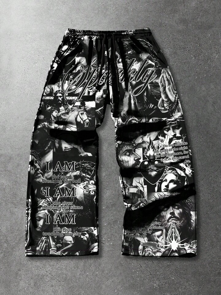 Casual Loose Fit Drawstring Waist Wide Leg Sweatpants For Men