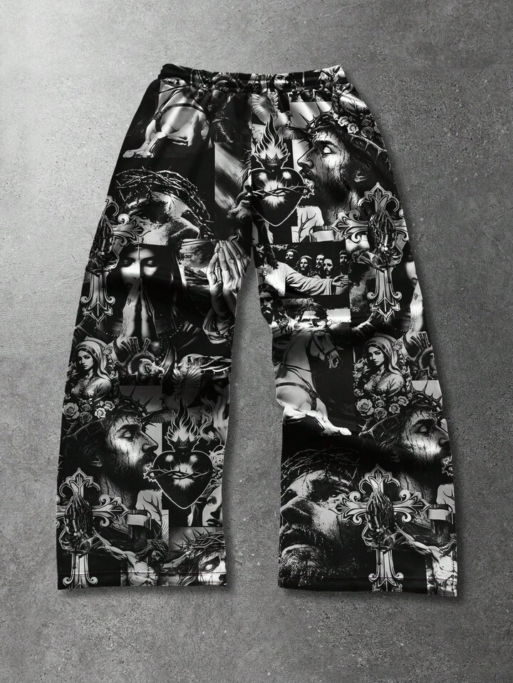 Casual Loose Fit Drawstring Waist Wide Leg Sweatpants For Men