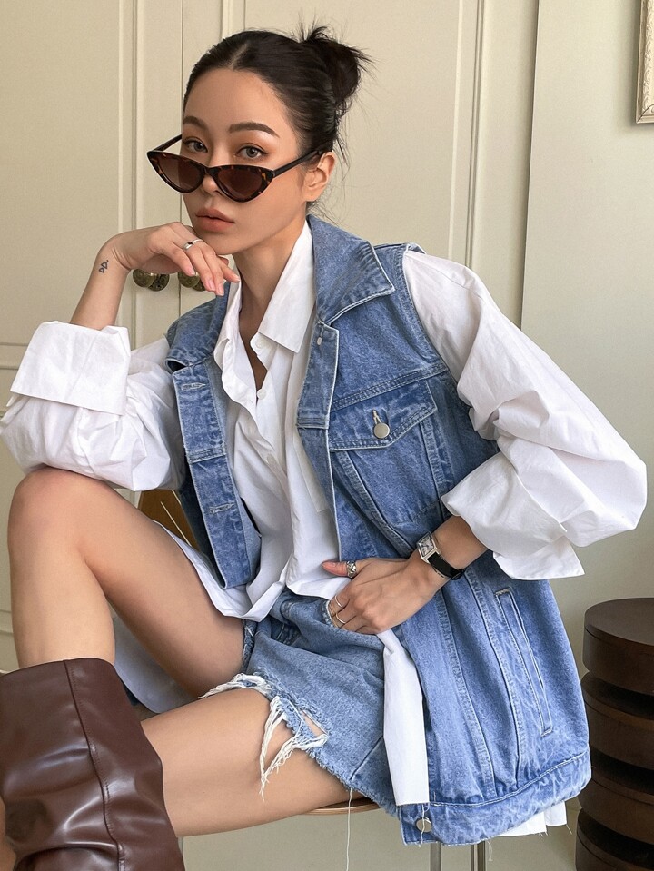 Single Breasted Sleeveless Denim Coat Y2k Women Jacket,Fall Women Clothes