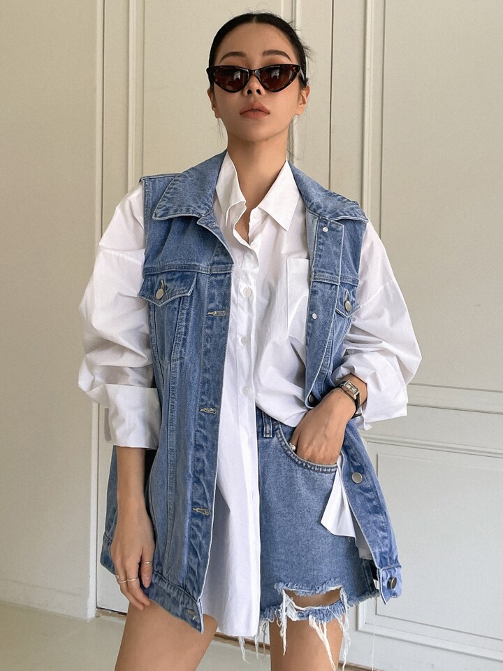 Single Breasted Sleeveless Denim Coat Y2k Women Jacket,Fall Women Clothes