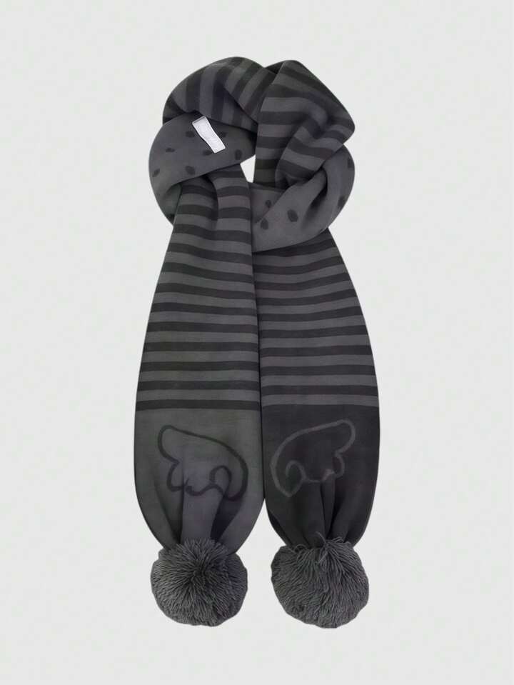 Anime 1pc Gray Y2K Retro Striped Polka Dot Pop Art Mass-Produced Wing Print Fuzzy Decor Fashion Simple Women Scarf, Suitable For Dates, Campus, Travel, Etc.