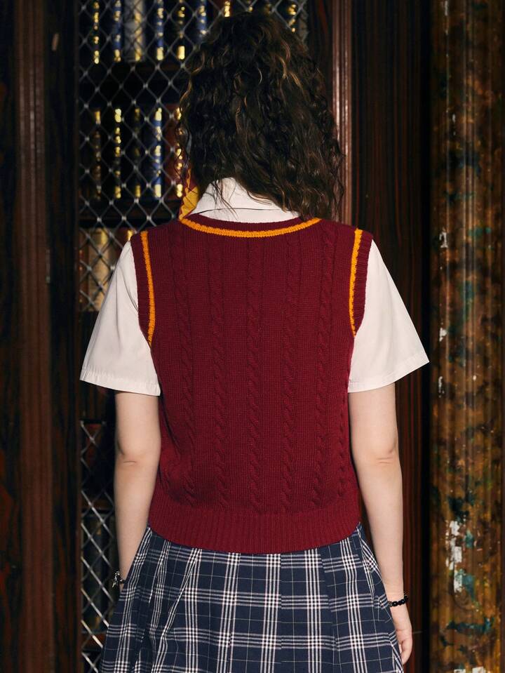 Harry Potter | ROMWE Cartoon Pattern Striped Trim Sweater Vest Without Blouse, School
