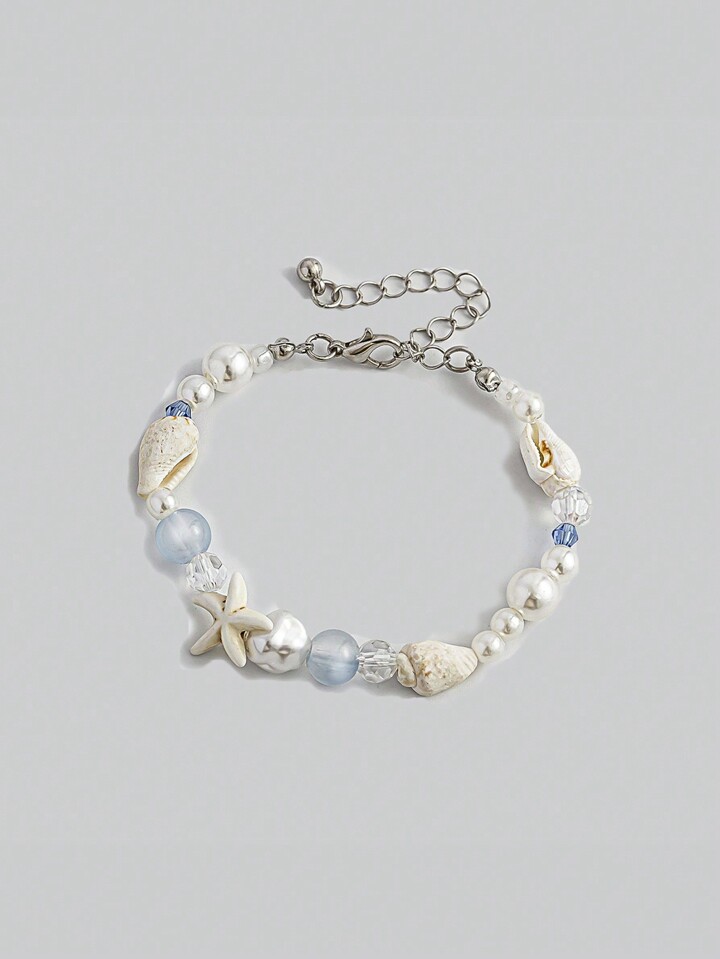 Fairycore 1pc Fashionable Ocean Style Simple Beaded Bracelet With Shells/Starfish/Crystals/Pearls/Beads