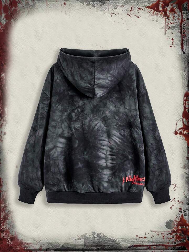 A Nightmare on Elm Street X ROMWE Women's Casual Tie-Dye Letter & Skull Print Zip-Up Sweatshirt, Autumn