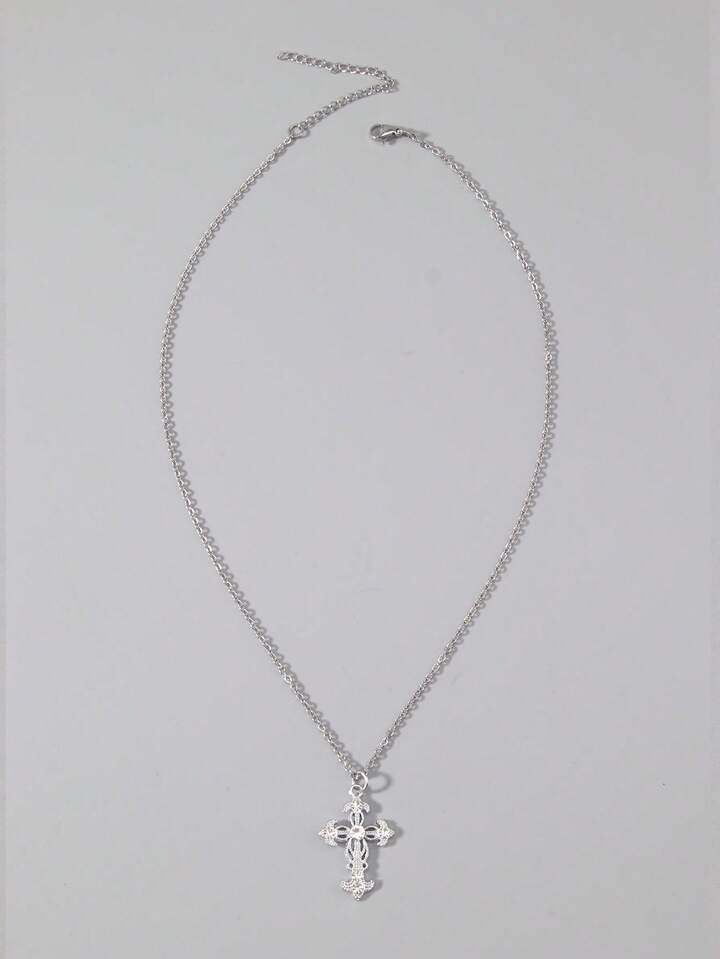1pc Gothic Luxury Cross Pendant Necklace With Rhinestones, Holiday Party Gift, Halloween