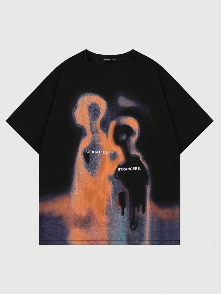 Grunge Punk Men's Retro Streetwear Thermal Image Person Print Short Sleeve T-Shirt, 2000s Style