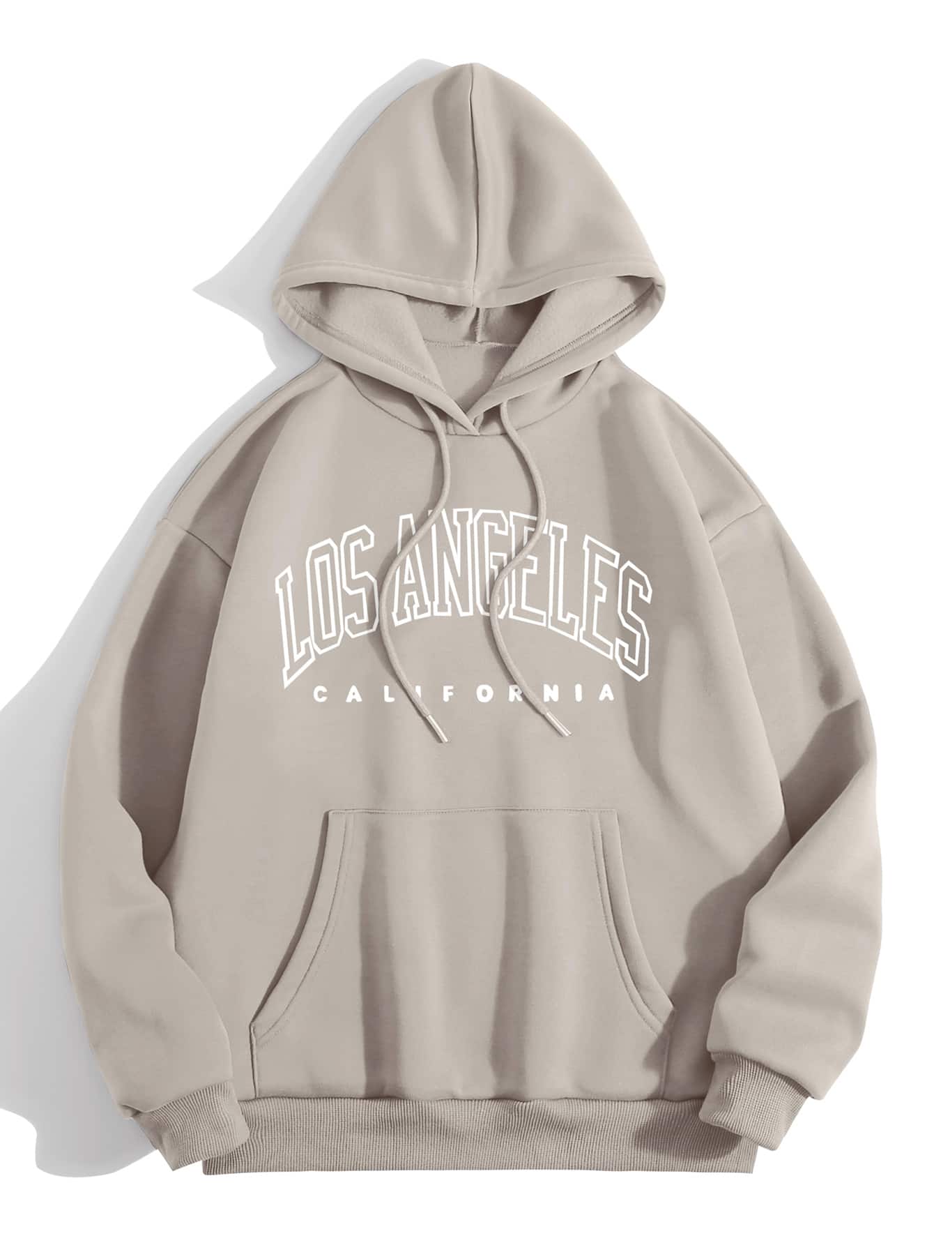 Letter Graphic Kangaroo Pocket Thermal Lined Drawstring Hoodie,Long Sleeve Tops