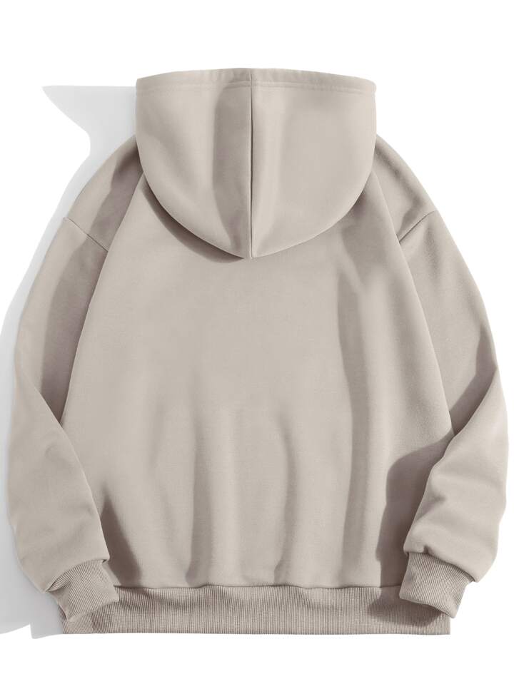 Letter Graphic Kangaroo Pocket Thermal Lined Drawstring Hoodie,Long Sleeve Tops