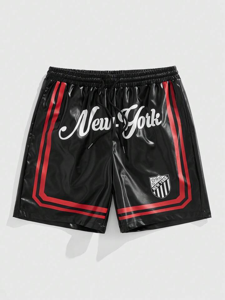 Prep Men's Elastic Waist Drawstring Loose Letter Casual Summer Shorts, Contrast Color