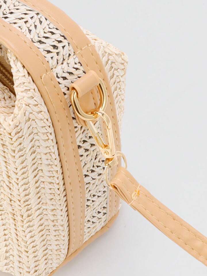 Fairycore 1pc Vacation-Themed Starfish & Shell Decor Straw Handbag & Crossbody Bag, Suitable For Daily Travel