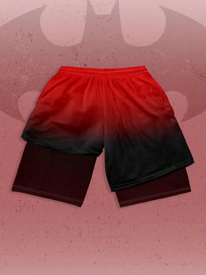 Batman X ROMWE Men's Summer Gradient Letter And Bat Pattern Drawstring Waist Shorts 2 Batman X ROMWE Men's Summer Gradient Letter And Bat Pattern Drawstring Waist Shorts
