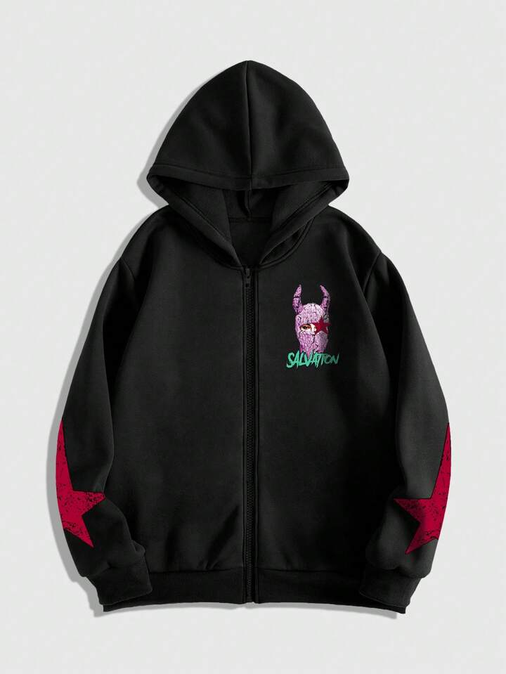 Street Life Men's Casual Letter & Figure Printed Hooded Sweatshirt, Autumn