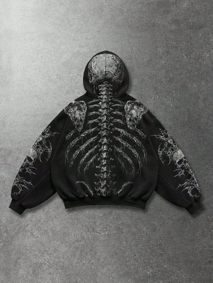 Men's Casual Skull Print Hoodie, Loose Fit