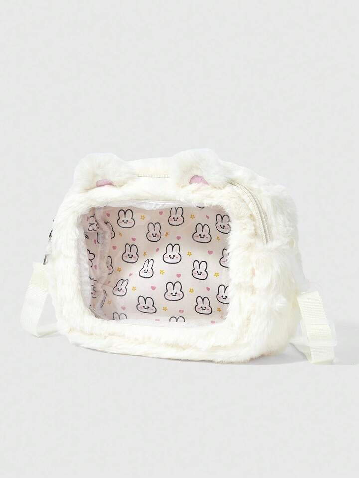 Kawaii Women's Cute Embroidered + Print Rabbit Pattern Plush Fashion Versatile Shoulder Crossbody Bag