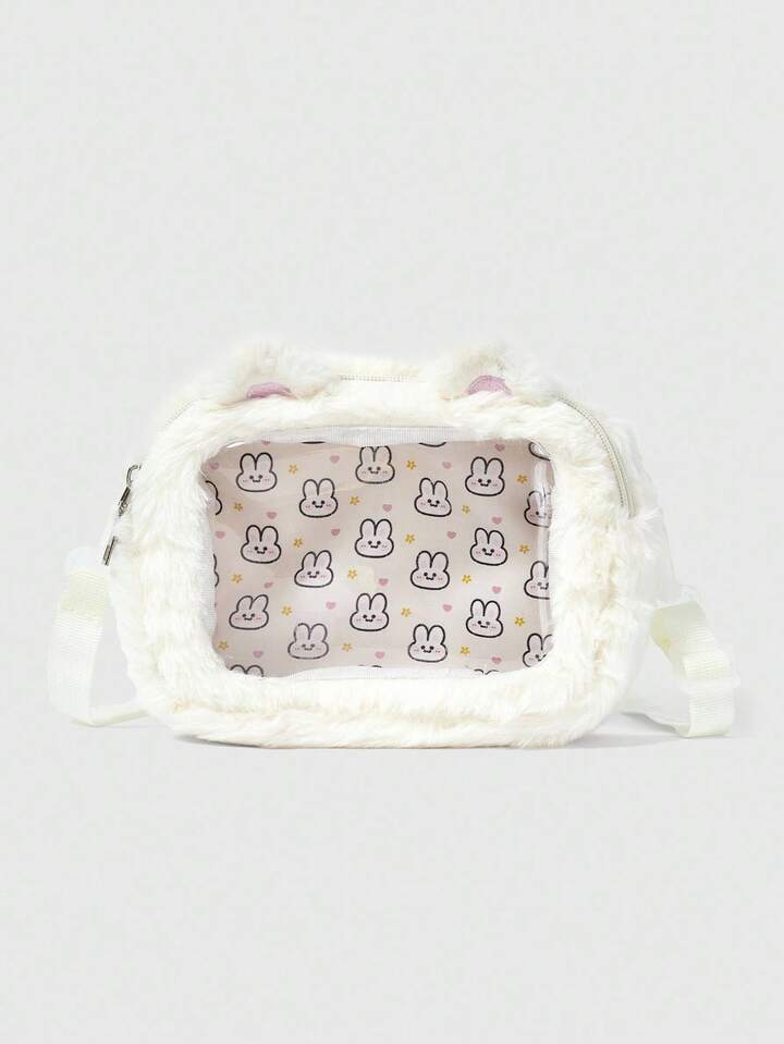 Kawaii Women's Cute Embroidered + Print Rabbit Pattern Plush Fashion Versatile Shoulder Crossbody Bag