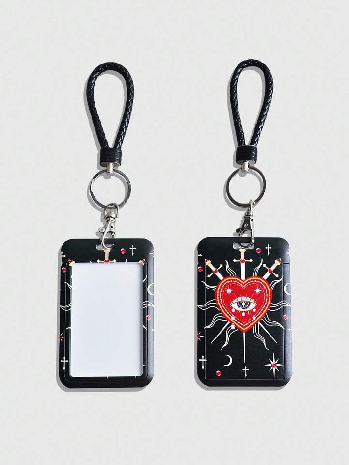1pc Dark Gothic Slide Cover Card Holder, ID Card Case, Pass Case, Back To School, Halloween