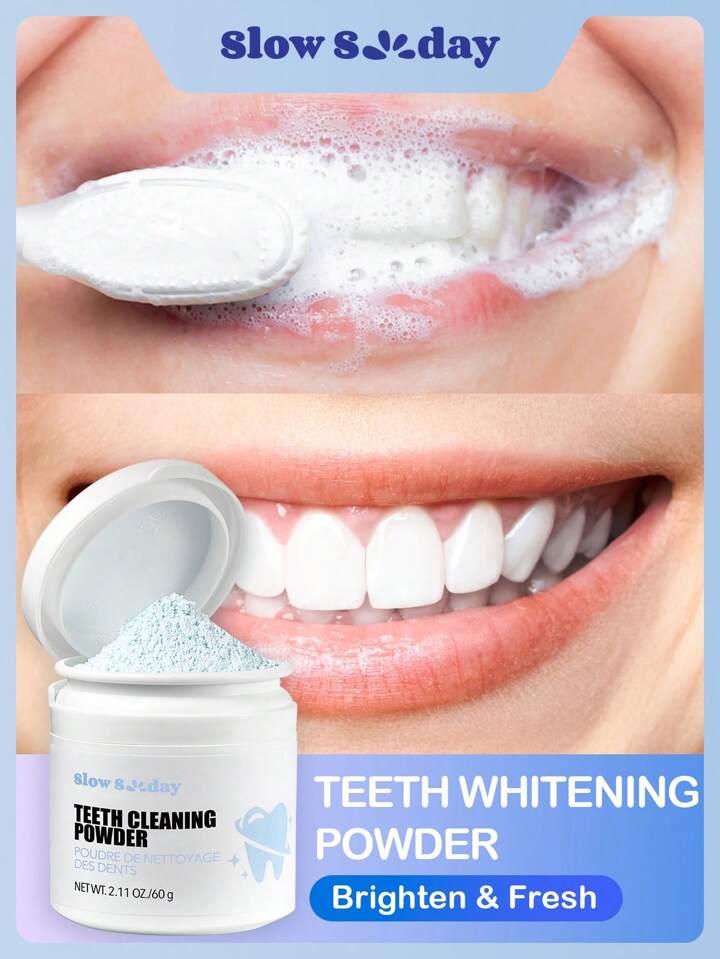 Slow Sunday Teeth Cleaning Powder, Get Rid Of  Smoke Stains, Coffee Stains, Tea Stains, Keep Your Mouth Clean And White, Good Gift For Holiday, Party, Travel, Outdoor Activity, For Valentine'S Day, Valentines Gift, Suitable For Spring Personal Care