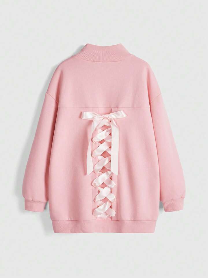 Betsydoodles Cute & Stylish Loose Fit Ribbon Detail Women Sweatshirt