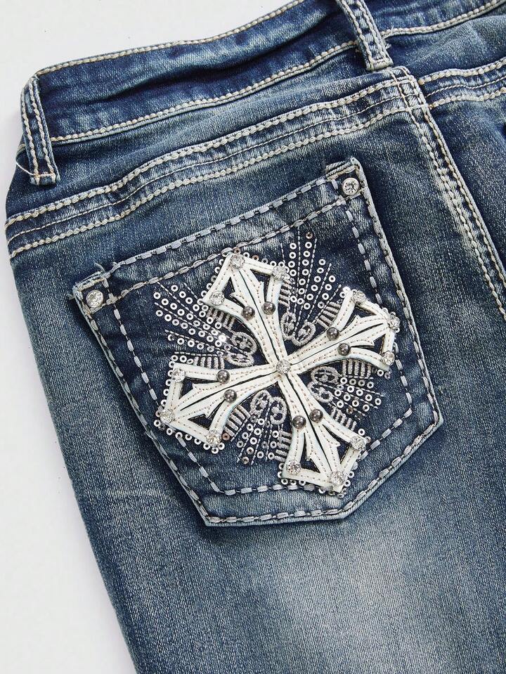Y2K Retro Millennium Babe American Flag Embroidered Patch Fitted Flare Leg Jeans For Women 3 Y2K Retro Millennium Babe American Flag Embroidered Patch Fitted Flare Leg Jeans For Women