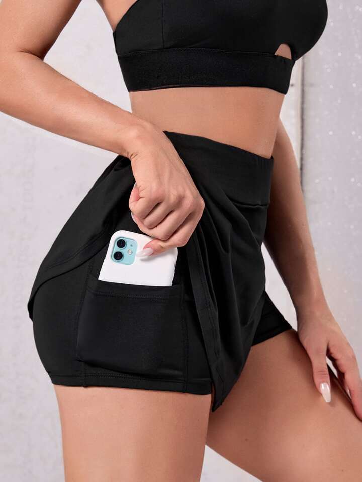 2 In 1 Split Pocket Sports Skort Tennis Skirt