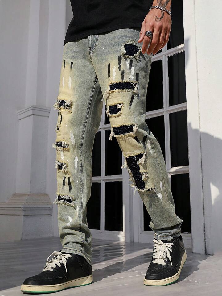 Street Life Men's Ripped Diamond Skinny Jeans Simple, Stylish And Casual Everyday