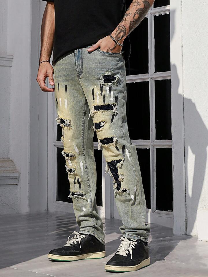 Street Life Men's Ripped Diamond Skinny Jeans Simple, Stylish And Casual Everyday 2 Street Life Men's Ripped Diamond Skinny Jeans Simple, Stylish And Casual Everyday