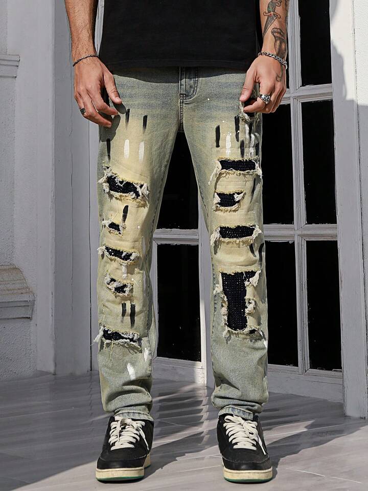 Street Life Men's Ripped Diamond Skinny Jeans Simple, Stylish And Casual Everyday 4 Street Life Men's Ripped Diamond Skinny Jeans Simple, Stylish And Casual Everyday