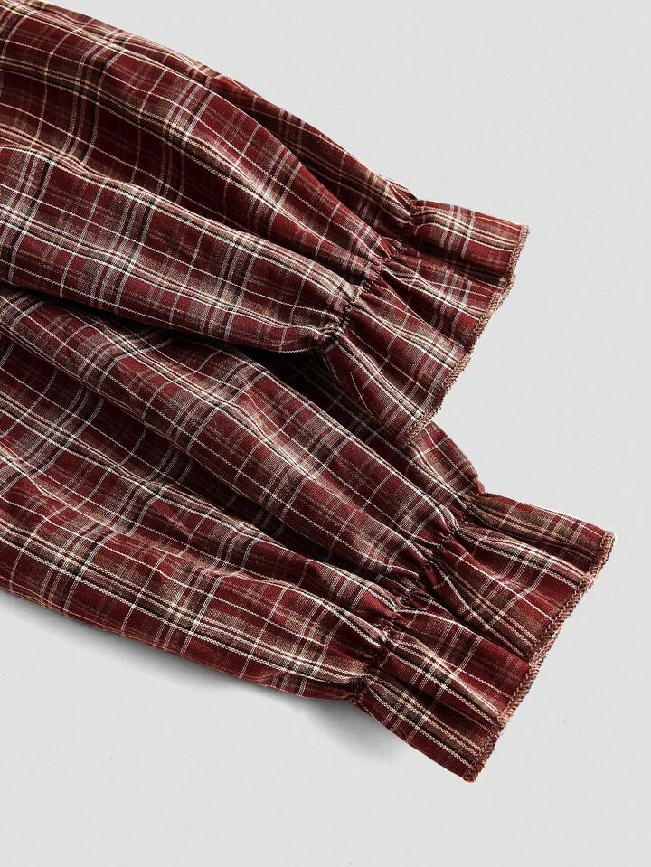 Back To School Vintage Gothic Plaid Patchwork Long Sleeve Shirt Blouse For Women