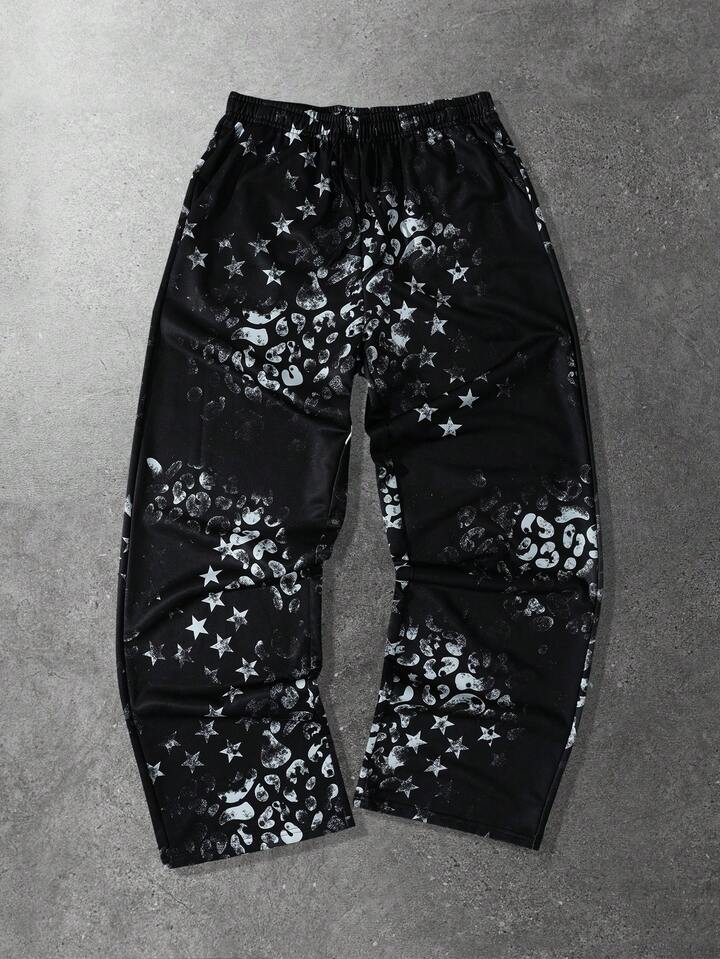 Men's Casual Leopard & Star Print Loose Sweatpants