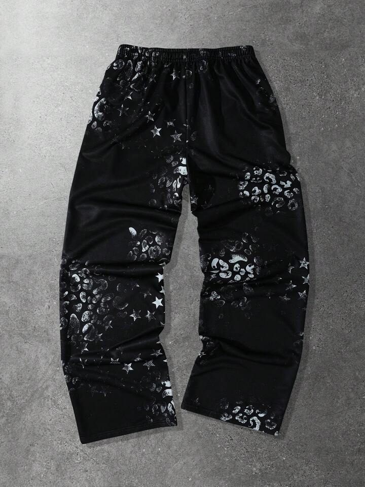 Men's Casual Leopard & Star Print Loose Sweatpants