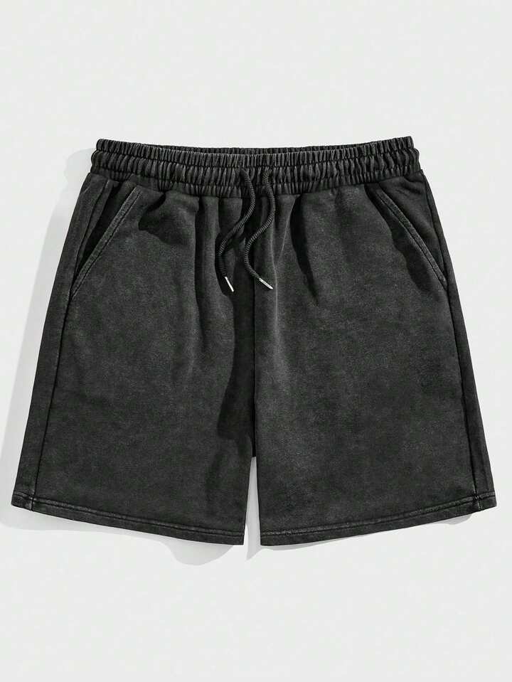 Men's Drawstring Waist Solid Color Fashionable Casual Shorts, School