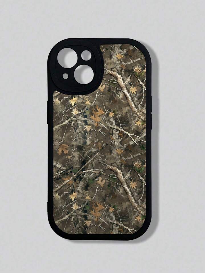 Fairycore 1pc Fall Retro Dried Leaf & Branch Pattern Black Phone Case Compatible With Iphone 11 12 13 14 15 Pro Max