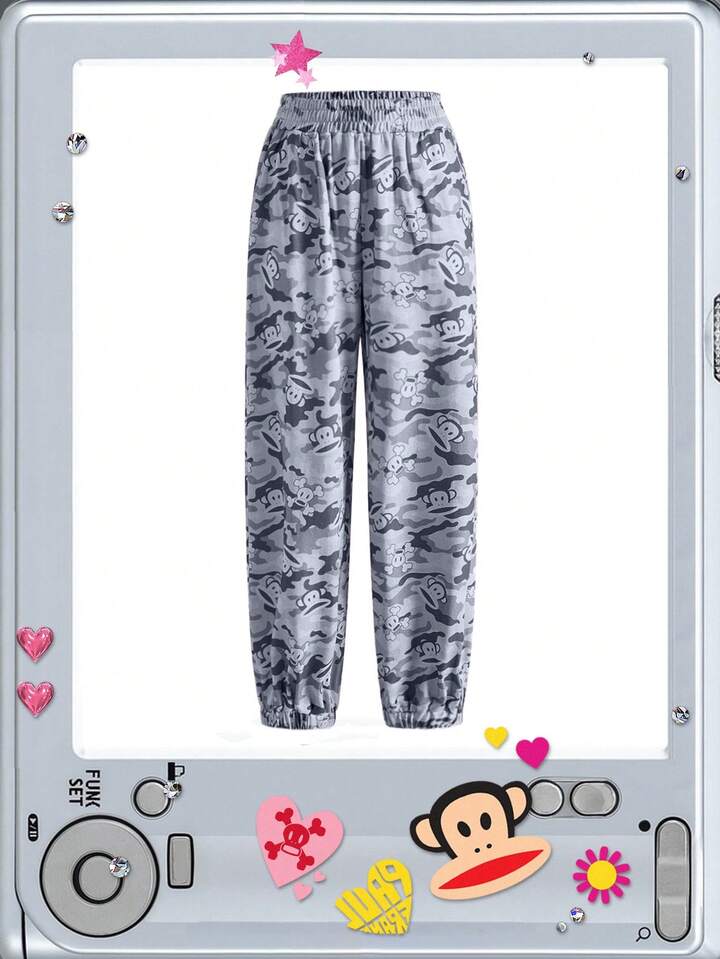 Paul Frank X ROMWE Y2K Subculture Street Camouflage All-Over Print Loose Sweatpants