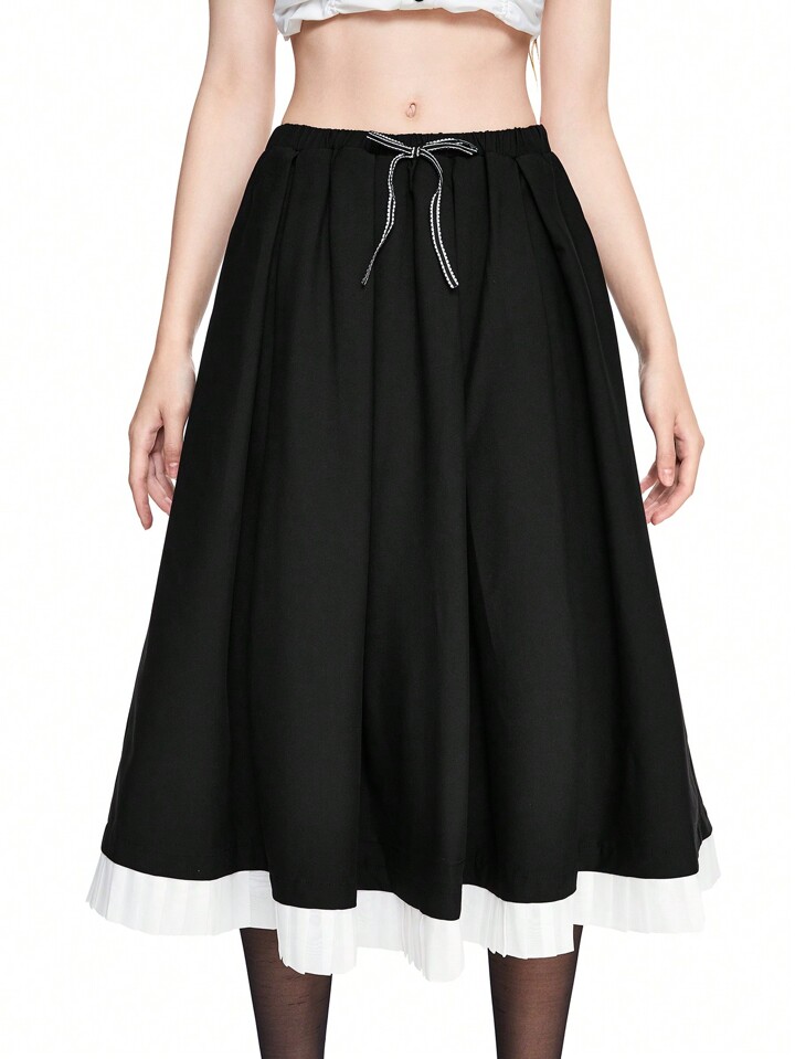 Kawaii Women's Plaid  Style Pleated Skirt With Ribbon Bow Tie 2 In 1 Back To School Skirt