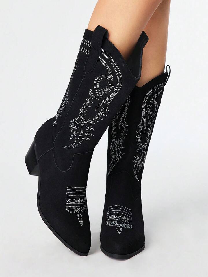 Fairycore Women's Hollow Butterfly Wing Embroidery Western Boots, Leather Knee-High, Spring/Autumn