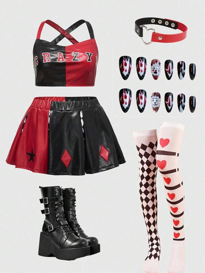 ROMWE Avant Plus Size Women Letter Graphic Camisole Top And Mini Skirt Costume Set
